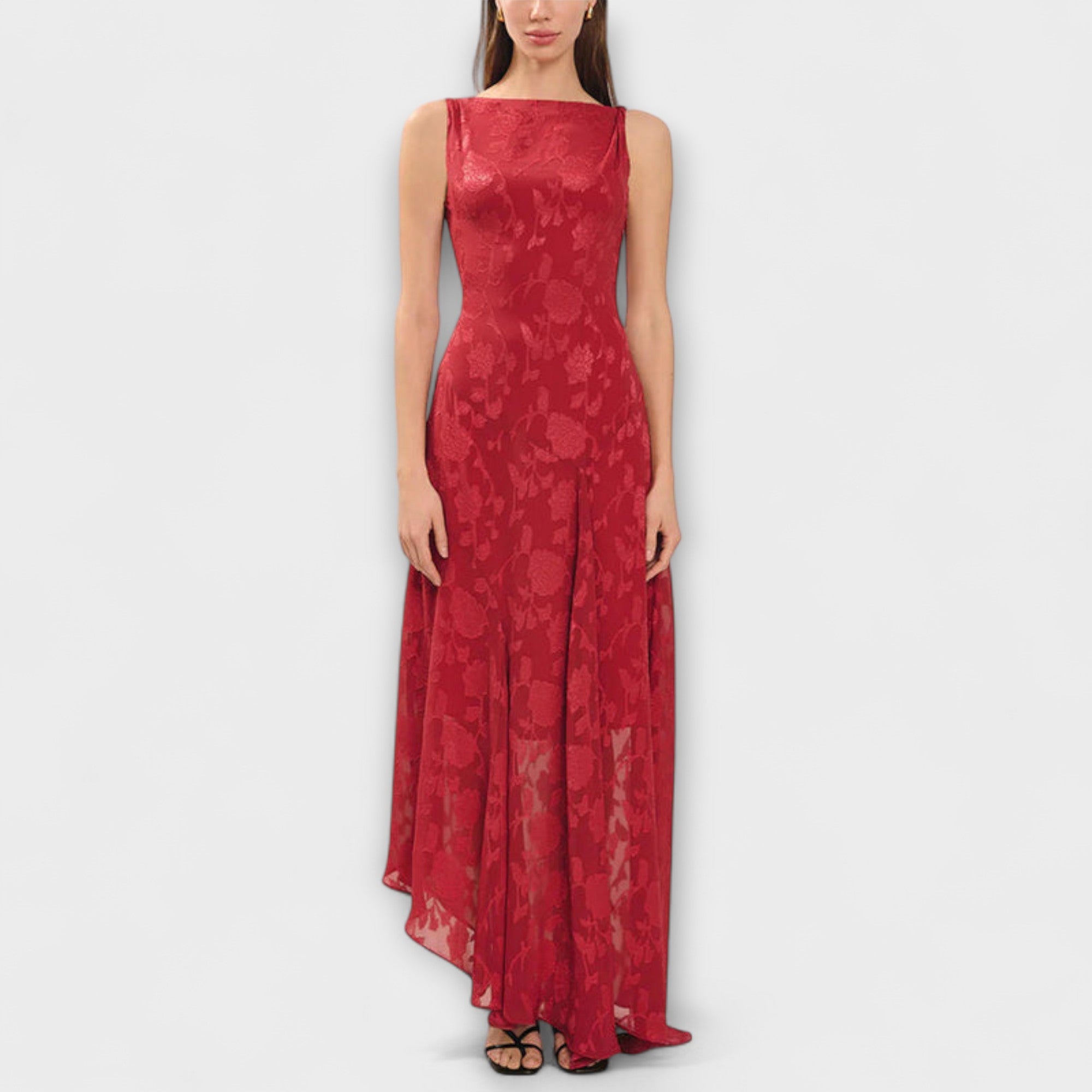 Opal - Elegant Backless Lace-Up Jacquard Maxi Dress