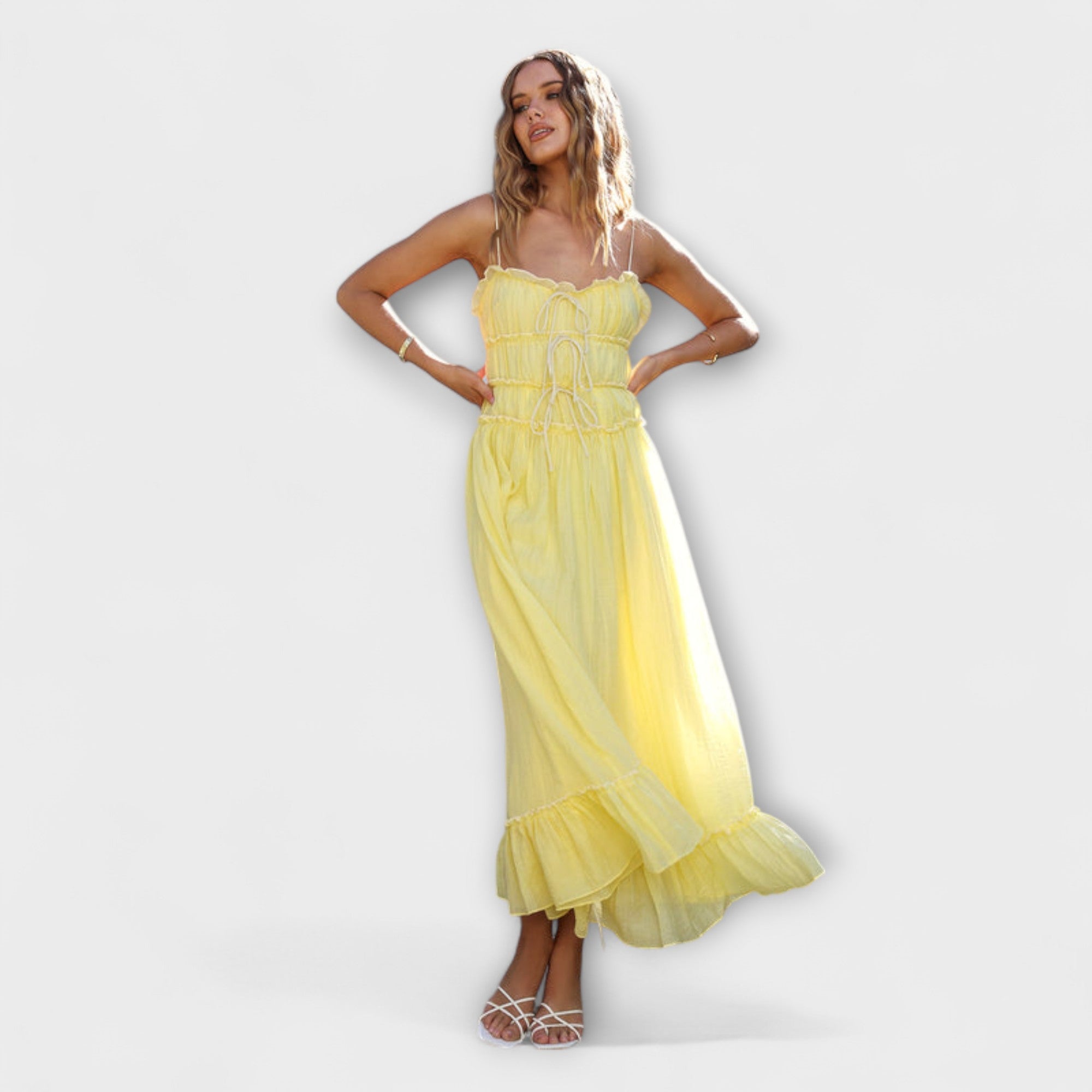 Celine - Sleeveless Midi Dress with Ruffled Hem