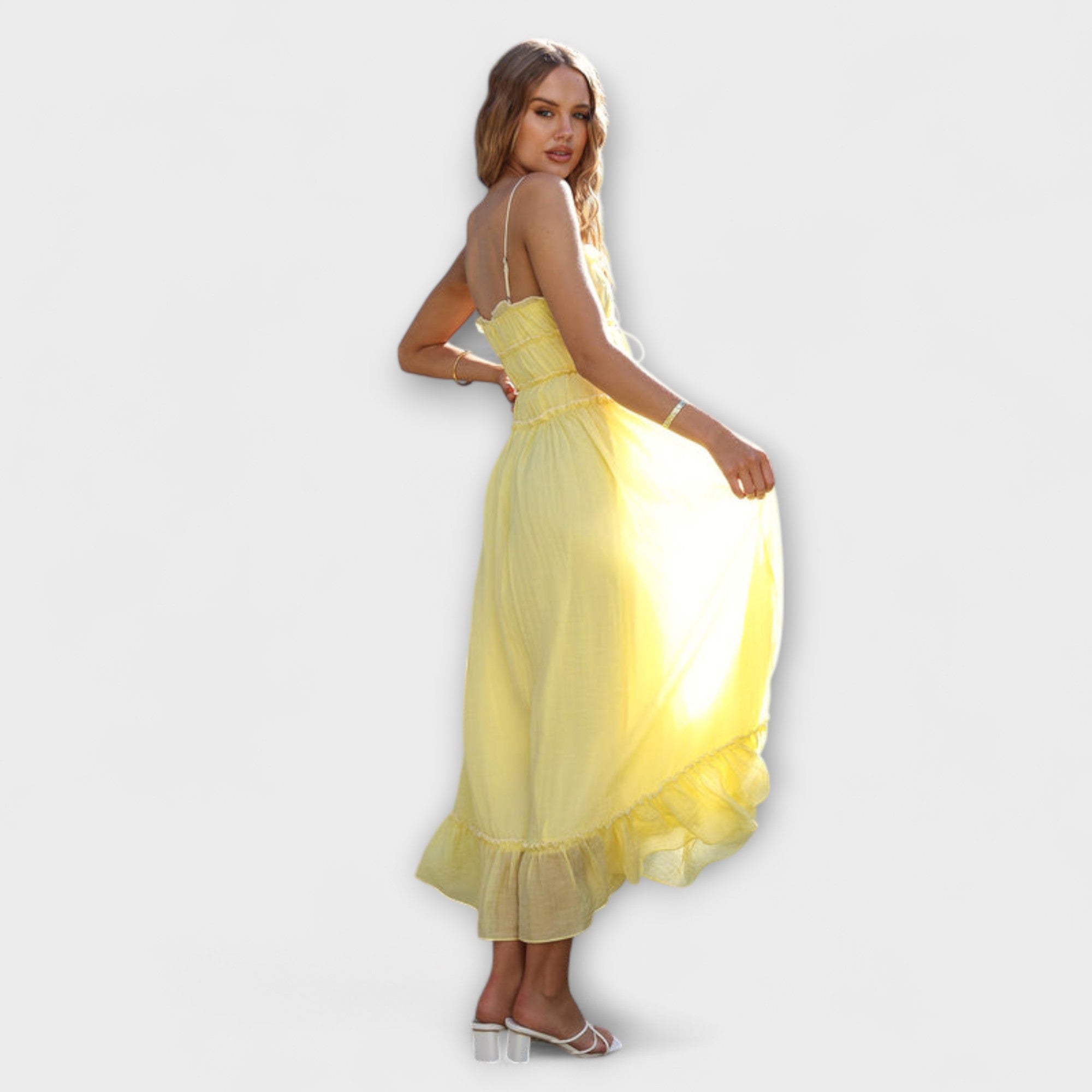 Celine - Sleeveless Midi Dress with Ruffled Hem