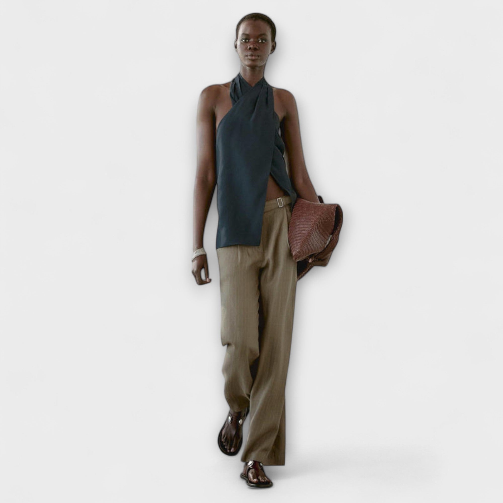 Leah - Blue Halter Neck Top with Back Slit