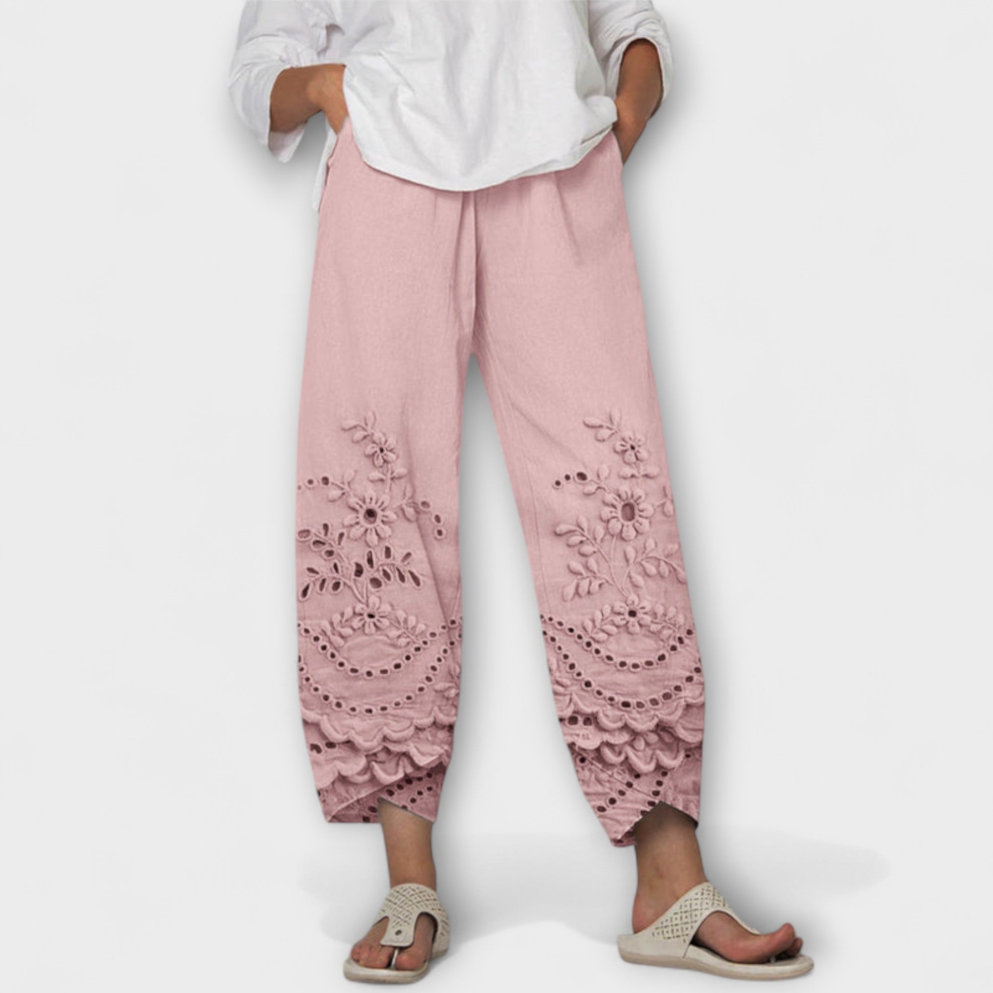 Chloe – Elegant Printed Lace Pants