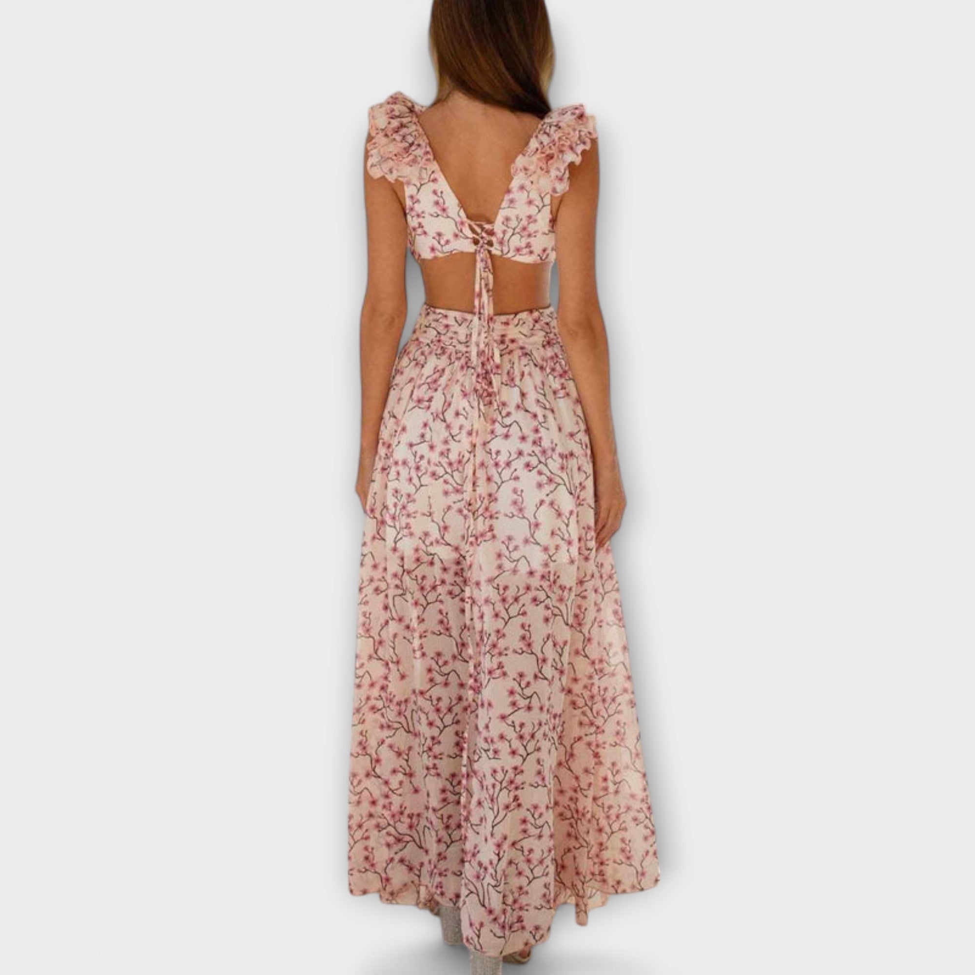 Elin - Maxi Dress with Ruffled Hem and Cut-Out Details