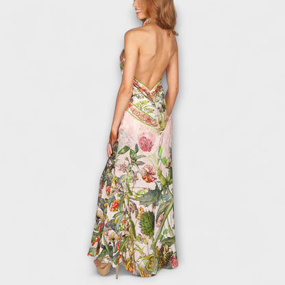 Ayla - Sleeveless Maxi Dress with Floral Pattern and Open Back