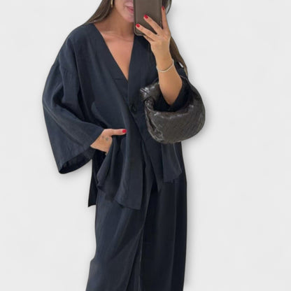 Jacqueline - Casual V-Neck Top and Pants Duo