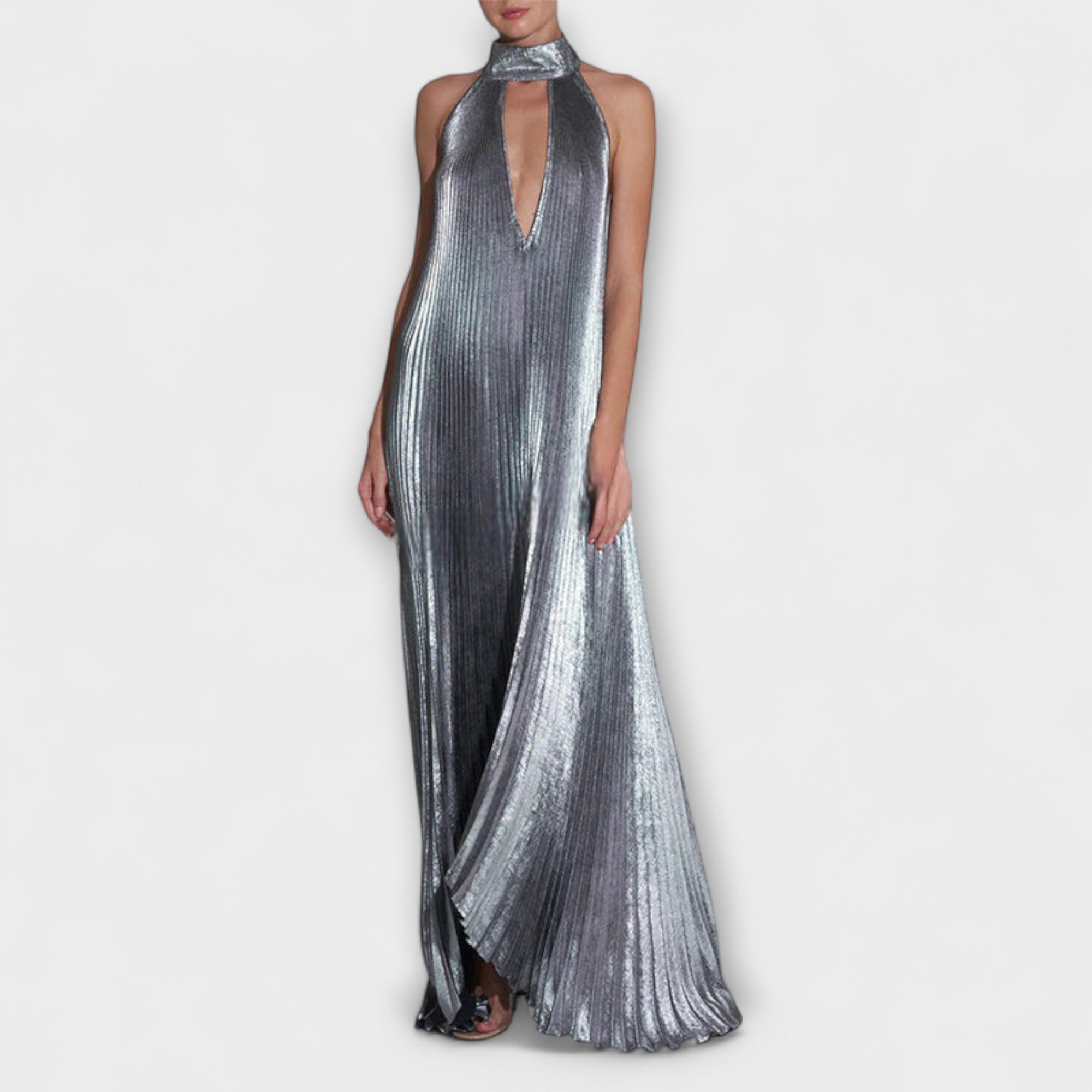 Calliope - Metallic Pleated A-Line Maxi Dress