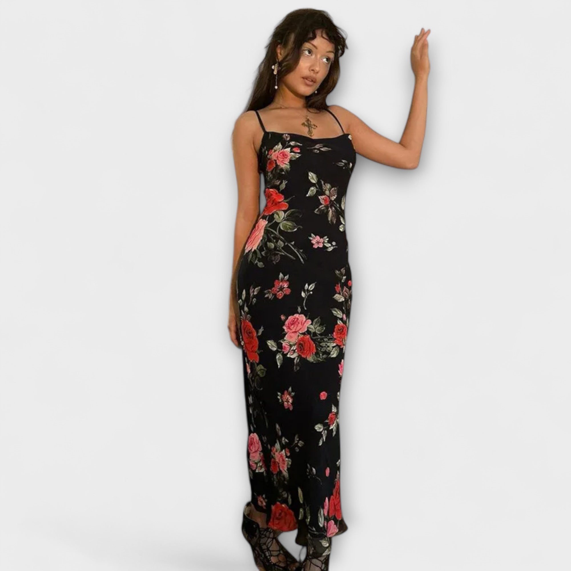 Flower Pattern Spaghetti Strap Bodycon Dress