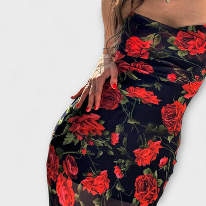 Flower Pattern Spaghetti Strap Bodycon Dress