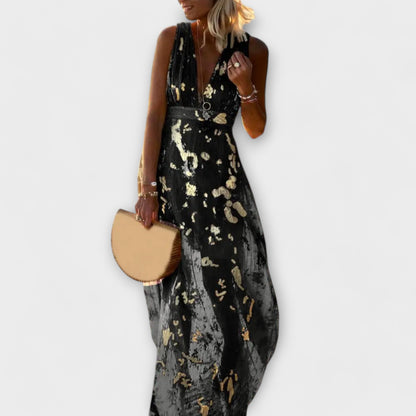 Flowing Dress with V-Neck and Sequin Details